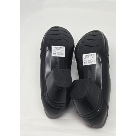 CLARKS Women's Emslie Warren black Leather Shoe Block Heel Side Zip size 8M - Picture 8 of 9